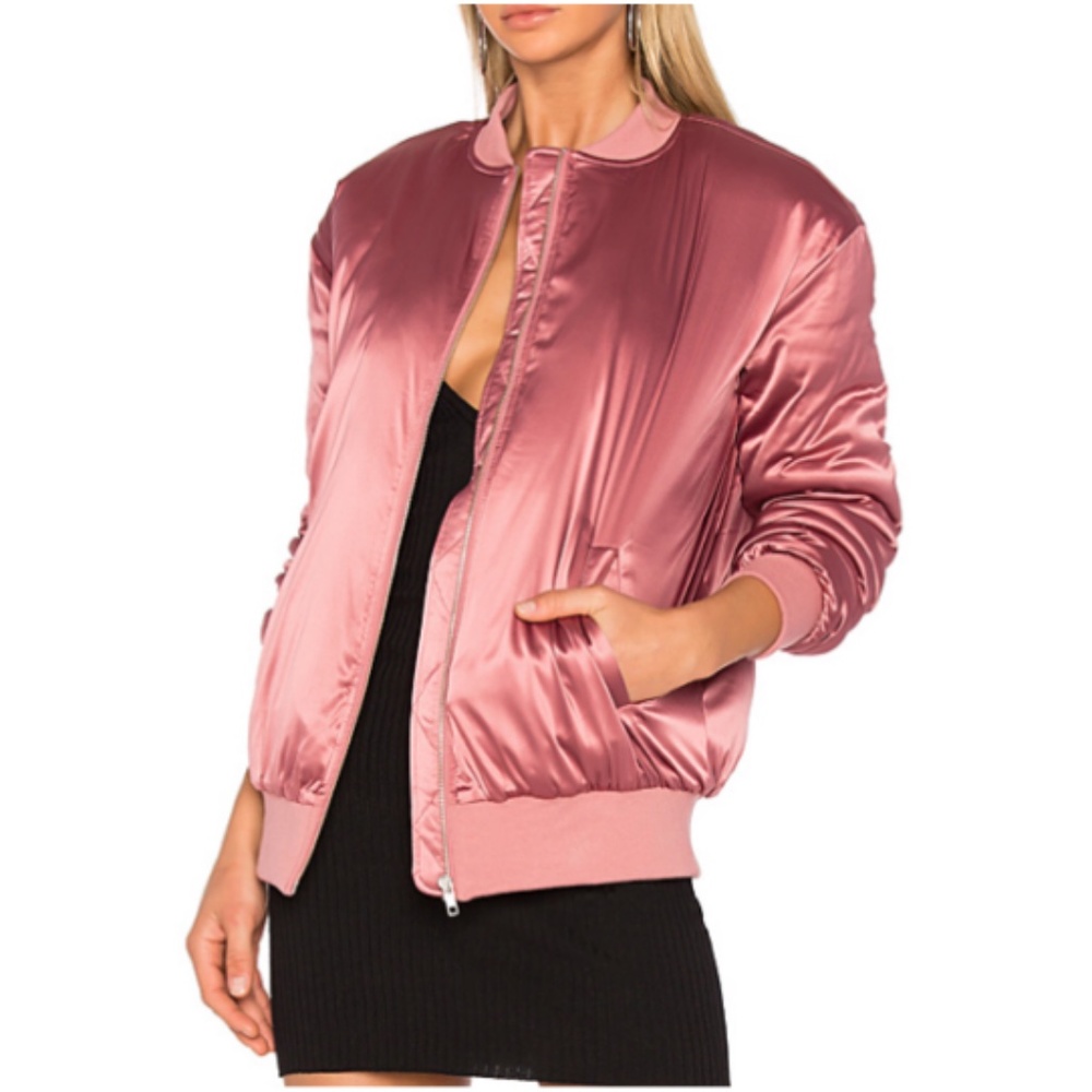 Lovers + Friends Satin Pink Puffer Bomber